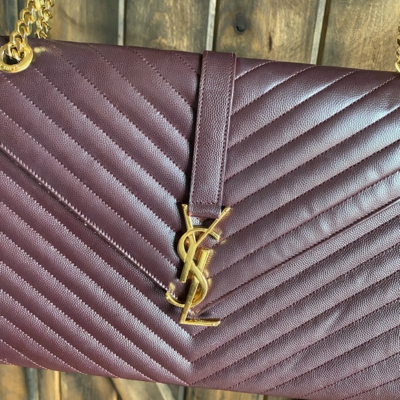 TRADE!💕YSL Saint Laurent Chevron large Burgundy leather chain bag purse gold - Picture 9 of 14